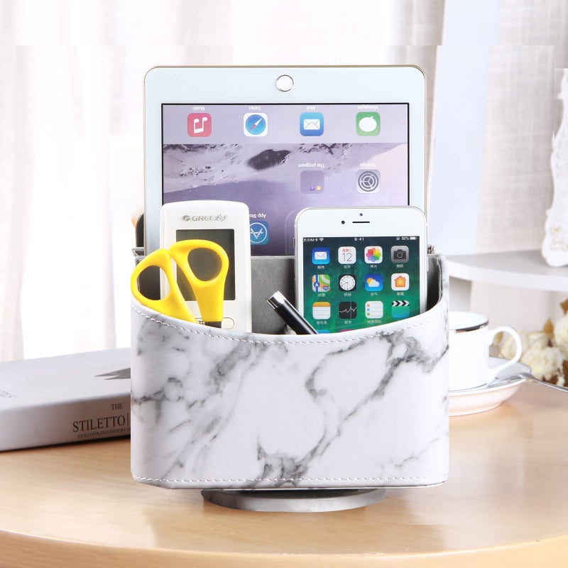 PUSU Leather 360Â°Rotatable Remote Control Holder,Nightstand TV Remote Caddy,Office Supplies Desktop Organizer,Spinning Storage Box for Pen,Mail,Phone,DVD, Blu-Ray, Media Player, Heater Controllers - Image 4